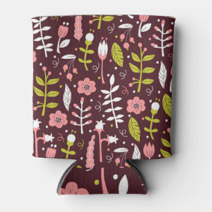 Vintage Doodle Floral Seamless Pattern Can Cooler