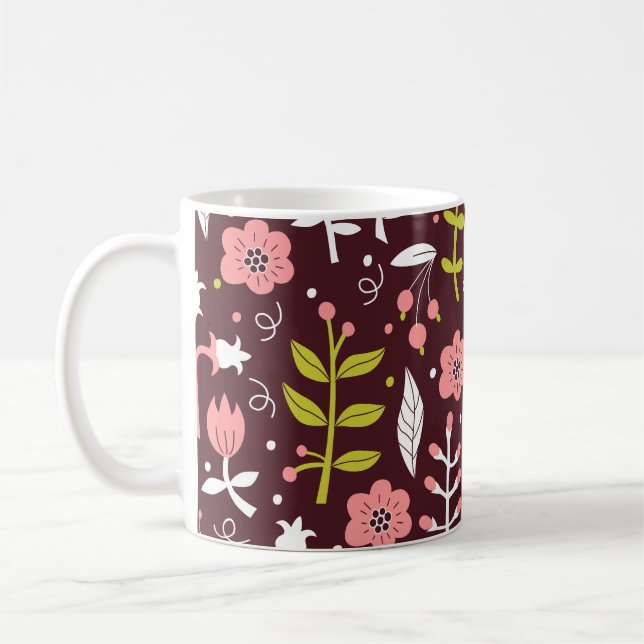 Vintage Doodle Floral Seamless Pattern Coffee Mug (Left)