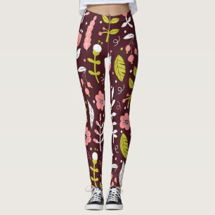 Vintage Doodle Floral Seamless Pattern Leggings