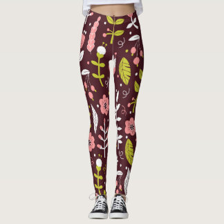 Vintage Doodle Floral Seamless Pattern Leggings