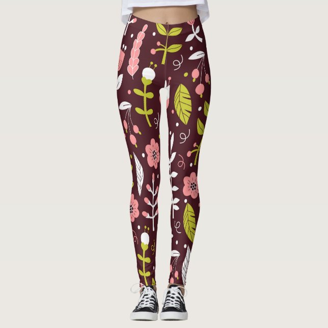 Vintage Doodle Floral Seamless Pattern Leggings (Front)