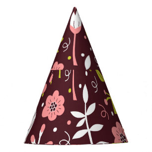 Vintage Doodle Floral Seamless Pattern Party Hat