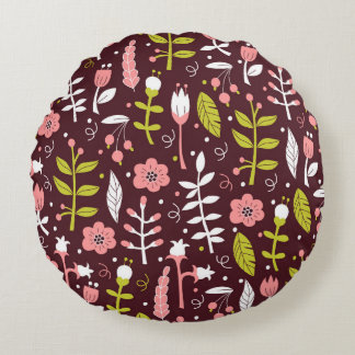 Vintage Doodle Floral Seamless Pattern Round Cushion