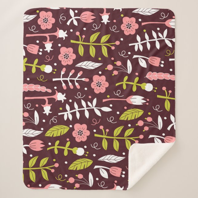 Vintage Doodle Floral Seamless Pattern Sherpa Blanket (Front)