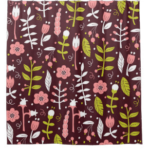 Vintage Doodle Floral Seamless Pattern Shower Curtain