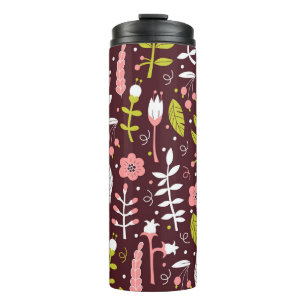 Vintage Doodle Floral Seamless Pattern Thermal Tumbler