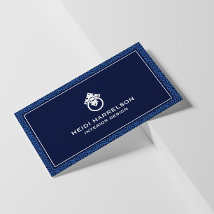 Vintage Door Knocker Logo Blue Border  Business Card