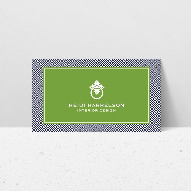 Vintage Door Knocker Logo Blue/Green Border  Business Card (Creator Uploaded)