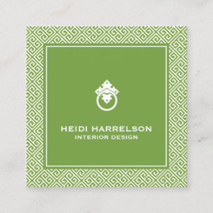 Vintage Door Knocker Logo Green Border Square Business Card