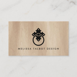 Vintage Door Knocker Logo on Pale Woodgrain Business Card