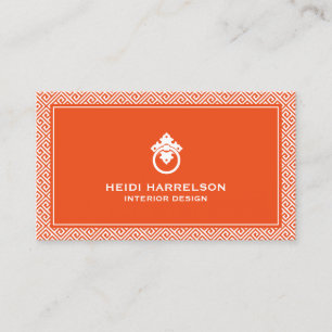 Vintage Door Knocker Logo Orange Border  Business Card