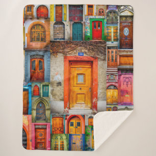 Vintage Doors Collage Chic Orange Modern Sherpa Blanket