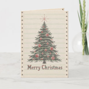 Vintage Dot Matrix Printer Christmas Tree Holiday Card