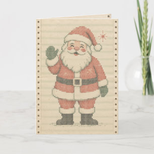 Vintage Dot Matrix Printer Waving Santa Claus Holiday Card