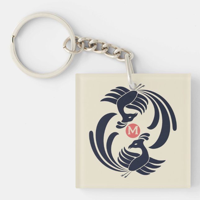 vintage double cranes key ring (Front)