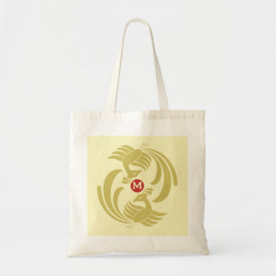 vintage double cranes yellow tote bag