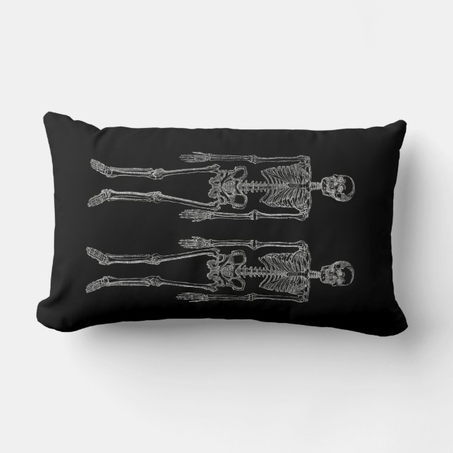Vintage Double Human Skeleton Illustration Lumbar Cushion (Front)