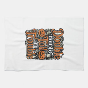 Vintage Double Toil Trouble Halloween Shirt Design Tea Towel
