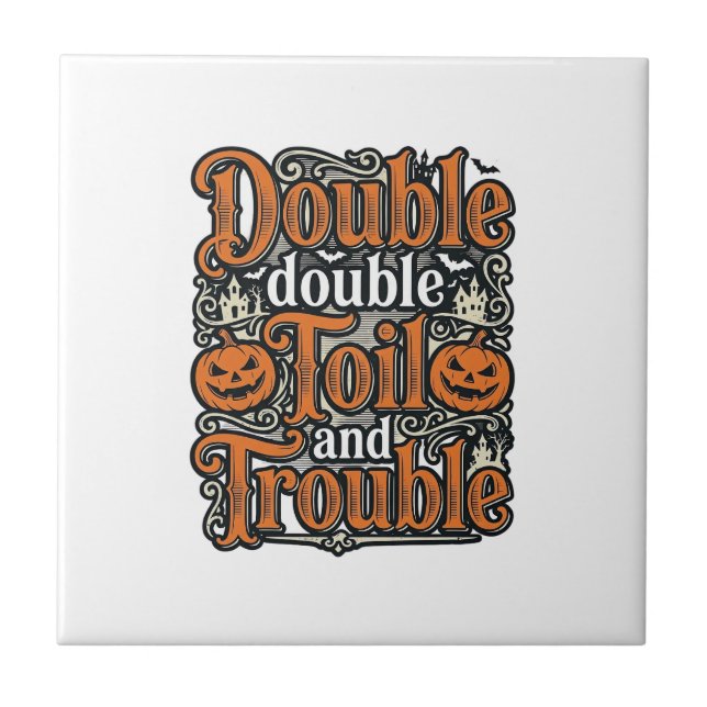 Vintage Double Toil Trouble Halloween Shirt Design Tile (Front)