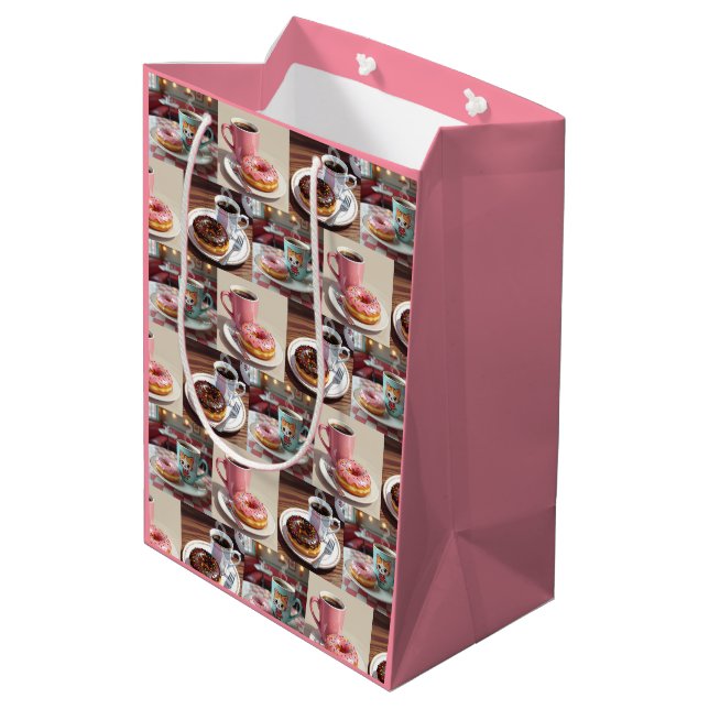 Vintage Doughnuts and Coffee Birthday Medium Gift Bag (Back Angled)