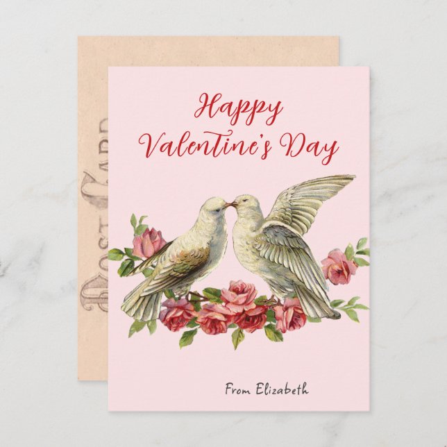 Vintage Doves Pink Valentine's Day Card  (Front/Back)
