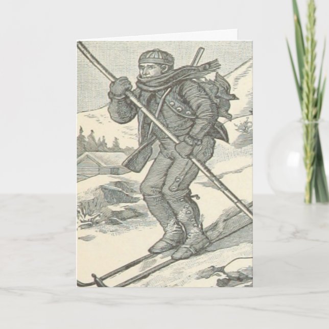 Vintage Downhill Skier Skiing Winter Christmas Holiday Card (Front)