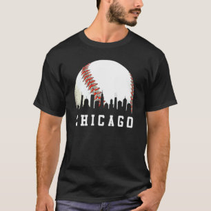 Vintage Downtown Illinois Chicago Skyline Baseball T-Shirt