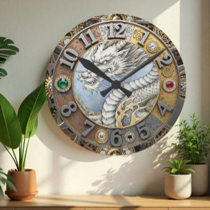 Vintage Dragon Clock, Gold, jewels, Art Round Clock