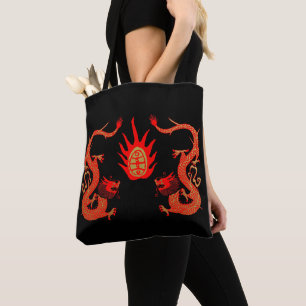 Vintage Dragon Holiday Red and Black Tote Bag