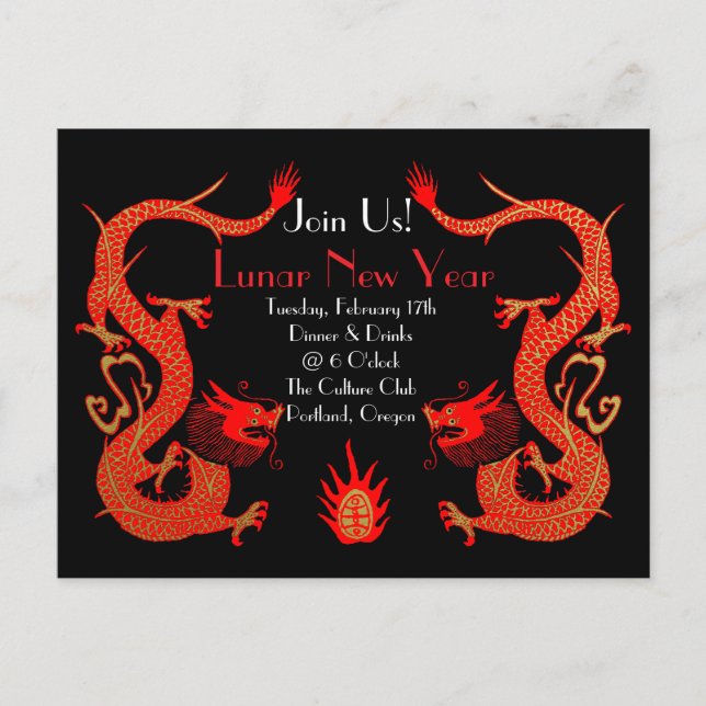 Vintage Dragon Holiday Red and Gold Postcard (Front)