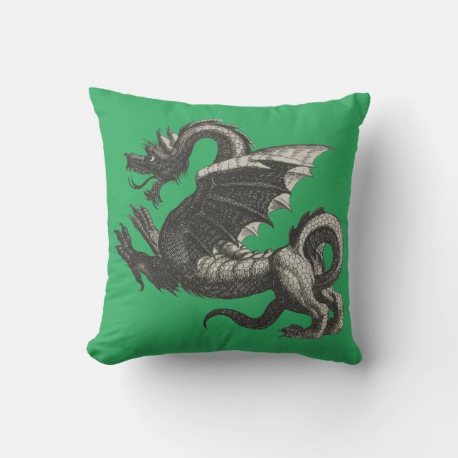 Vintage Dragon Throw Pillow (Front)