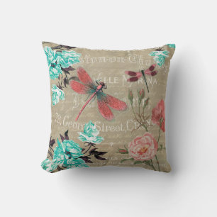 Vintage Dragonflies and Roses Cushion