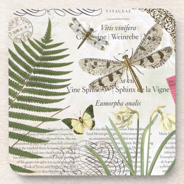 Vintage Dragonflies coaster (Front)