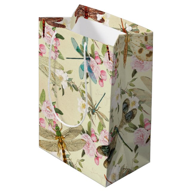 Vintage Dragonflies Series Design 14 Medium Gift Bag (Back Angled)