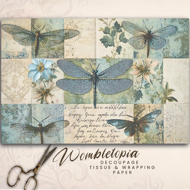 Vintage Dragonfly Collage Botanical Decoupage Tissue Paper (Creator Uploaded)