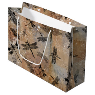 Vintage Dragonfly Distressed Entomology Pattern Large Gift Bag