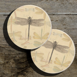 Vintage dragonfly drawing coaster