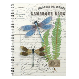 Vintage Dragonfly Fern Spiral Journal Notebook 