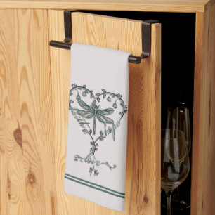 Vintage Dragonfly Heart Faith Hope Love Tea Towel