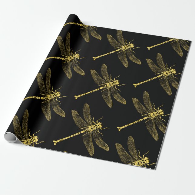 Vintage Dragonfly Illustration II Wrapping Paper (Unrolled)
