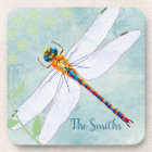 Vintage Dragonfly on Faded Floral Background