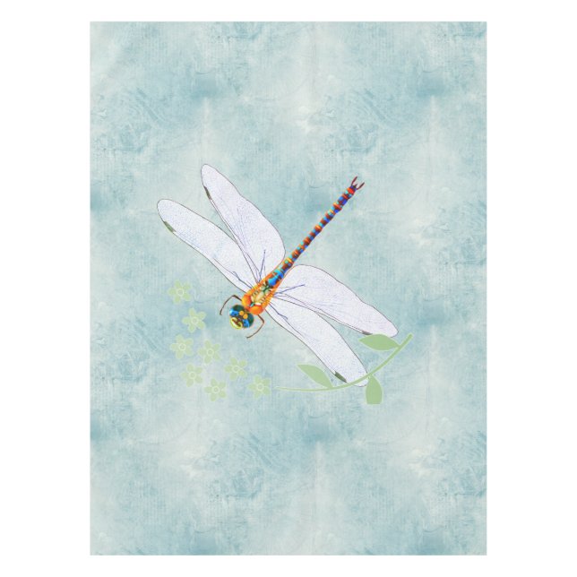 Vintage Dragonfly on Faded Floral Background Tablecloth (Front)