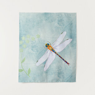 Vintage Dragonfly on Faded Floral Background Tapestry