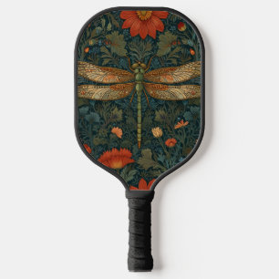 Vintage dragonfly orange floral greenery boho chic pickleball paddle