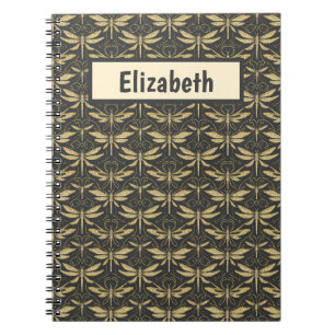 Vintage Dragonfly Pattern Personalised Notebook