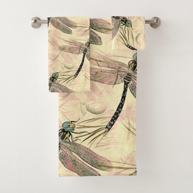 Vintage Dragonfly Print  Bath Towel Set (Insitu)
