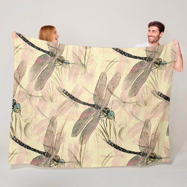 Vintage Dragonfly Print  Fleece Blanket (In Situ)