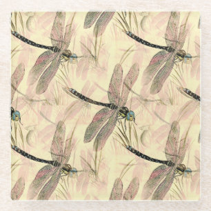 Vintage Dragonfly Print Glass Coaster