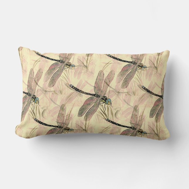 Vintage Dragonfly Print  Lumbar Cushion (Front)