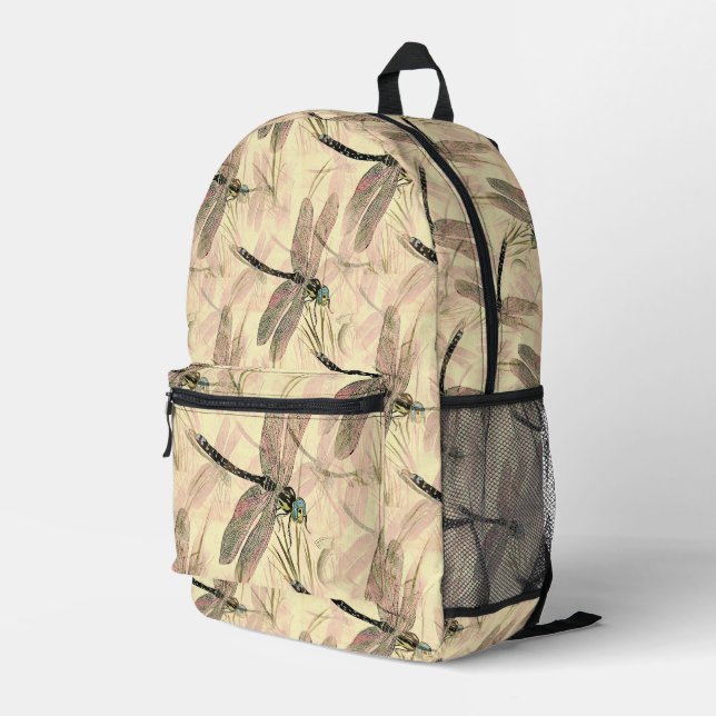 Vintage Dragonfly Print  Printed Backpack (Back Corner Right)